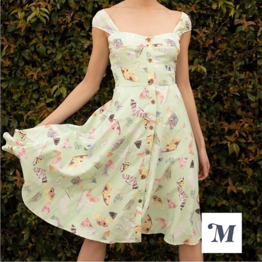 NWT MODCLOTH X HUTCH Mint green moth vintage style dress size 14.